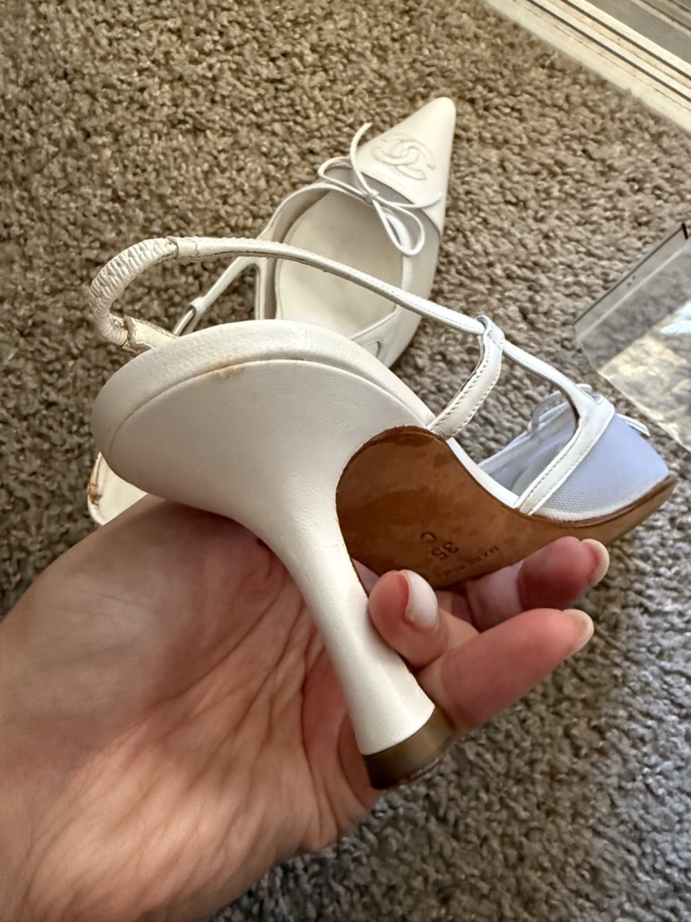 Rare Vintage Chanel white leather CC pointed cap toe slingback heels EU 35C - Picture 5 of 7